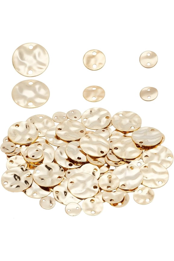 90pcs Flat Round Connector Charms 24K Gold Plated Links 3 Styles Brass Pendants Textured Disc Charm Links Metal Coin Charms