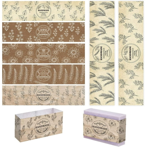 90pcs Handmade Labels for Soap 9 Style Plant Soap Paper Wrapper Tags Sleeves Covers Tape Band Label for Handmade Soap Lotion Bars Bath Gift Wrapping 21x5cm/8.2x1.9