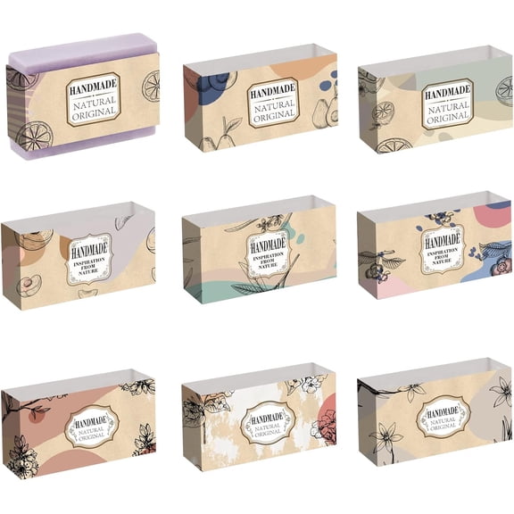 90pcs Handmade Wrap Label Tape 9 Styles Flower Lemon Avocado Peach Soap Paper Wrapper Fruit Floral Label Tags Sleeves Covers Band