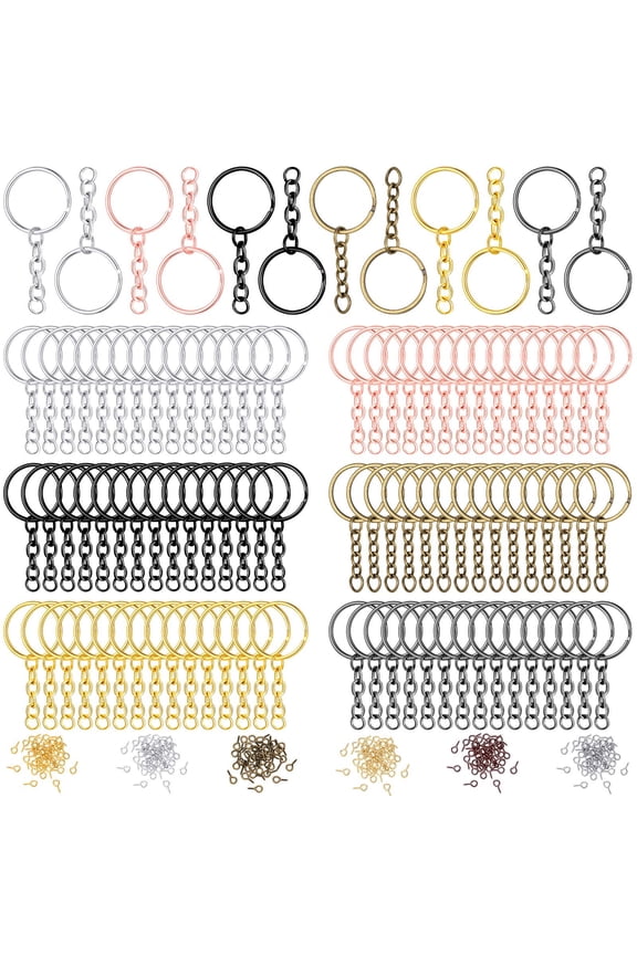 90pcs Key Rings for Keychain Making Kit with 90 Open Jump Rings,180 Small Screw Eye Pins Hooks for DIY Keychain Supplies