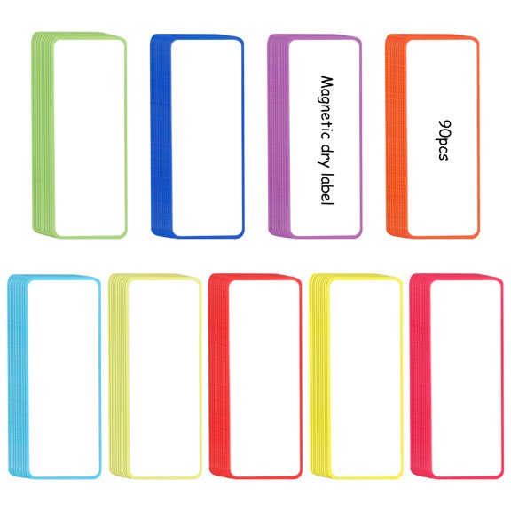 90pcs Magnetic Dry Erase Label Reusable Name Tag Magnet for Student Classroom 9 Color Magnetic Label for Whiteboard Refrigerator School 3.2" x 1.2"