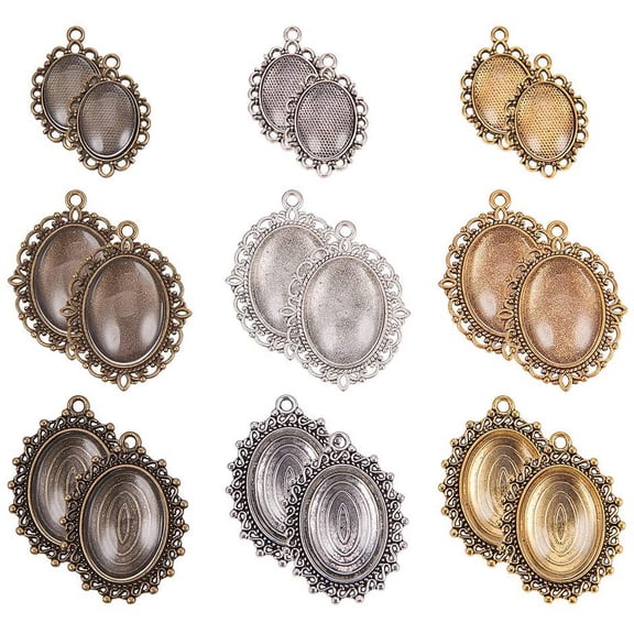 90pcs Photo Charms 2 Sizes 3 Color Flat Oval Pendant Trays 45pcs with Glass Cabochon Dome Tiles Cameo 45pcs Memorial Photo Pendant for Wedding Bouquet Graduation Photo Charm 25x18mmMixed Color