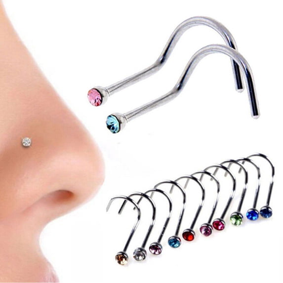 90pcs Piercing Nose Ring Diamond Inlay Screw Nose Rings Zinc Alloy Piercing Jewelry for Women Men