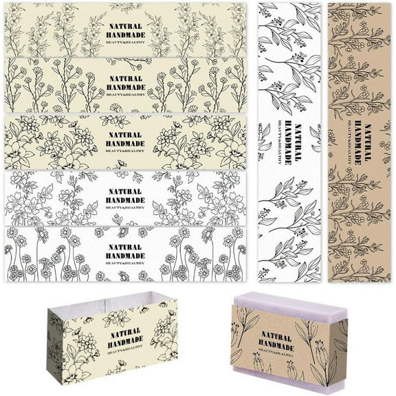 90PCS Plants Soap Wrappers Soap Wrap Paper Tape Vertical Soap Paper Tag Soap Sleeves Covers for Soap Bar Packaging 8.2 Inch