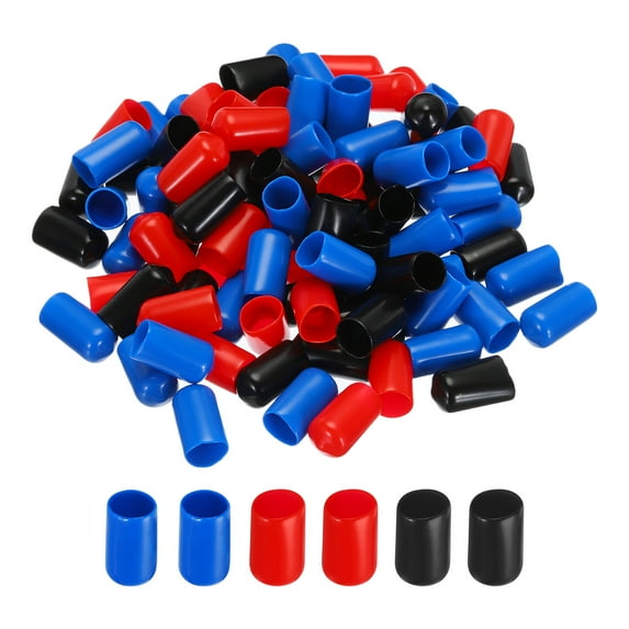 90Pcs Rubber End Caps 11mm ID Vinyl Round Tube Bolt Cap Cover Screw Thread Protector, Black Red Blue