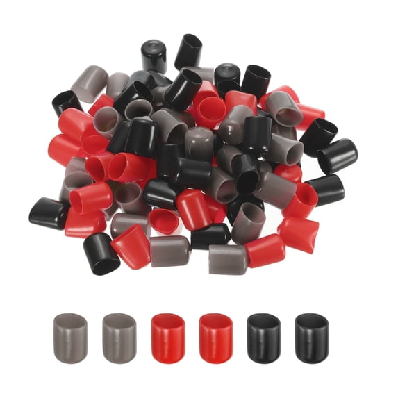 90Pcs Rubber End Caps 16mm(5/8") ID Vinyl Round Tube Bolt Cap Cover Screw Thread Protector,Black Red Brown