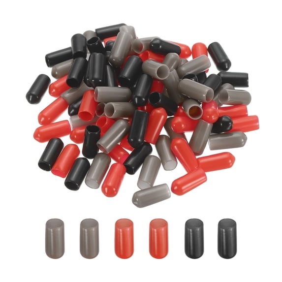90Pcs Rubber End Caps 8mm(5/16") ID Vinyl Round Tube Bolt Cap Cover Screw Thread Protector,Black Red Brown