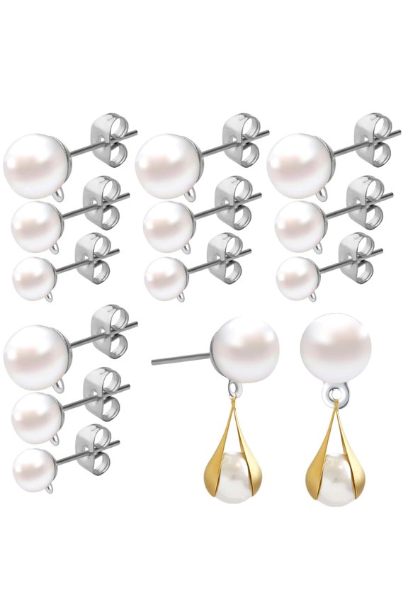 90pcs Silver Butterfly Earring Backs and  90pcs Faux Pearl Hypoallergenic Earring Posts Stud Earrings with Loop Metal Post Earring Studs  for DIY Earring Jewelry Making