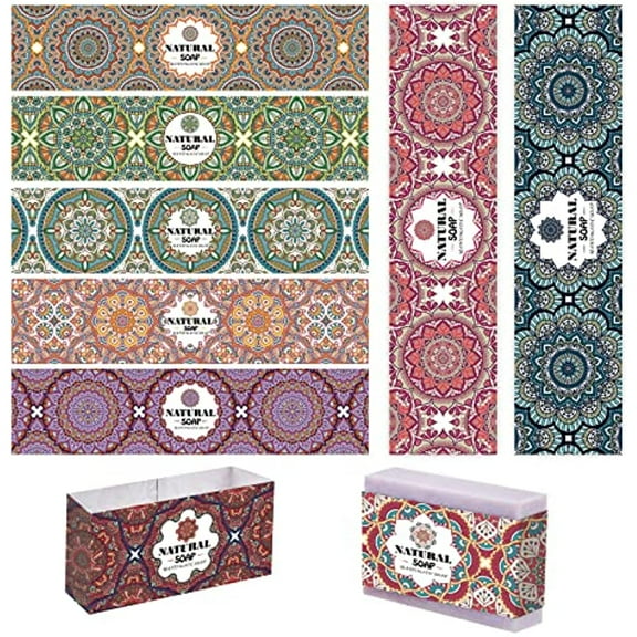 90pcs Soap Packaging Paper Mandela Floral 9 Styles Soap Wrapper Soap Wrap Paper Tape Vertical Soap Paper Tag Soap Sleeves Covers for Homemade Soap Bar Packaging