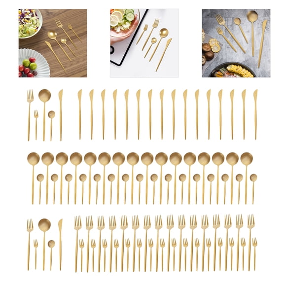 90pcs Stainless Steel Flatware Set,Gold Flatware Cutlery Set, 410/420 Vacuum Titanium Plated, Kitchen Spoon Fork Cutlery, Forks Knives and Spoons