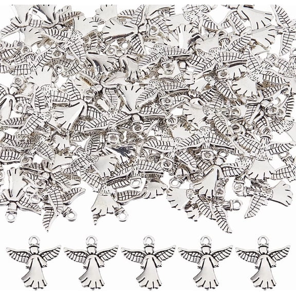 90pcs Tibetan style Alloy Pendants Angle Charms Lead Free & Cadmium Free Antique Silver 20.5x20.5x2mm Hole: 2mm
