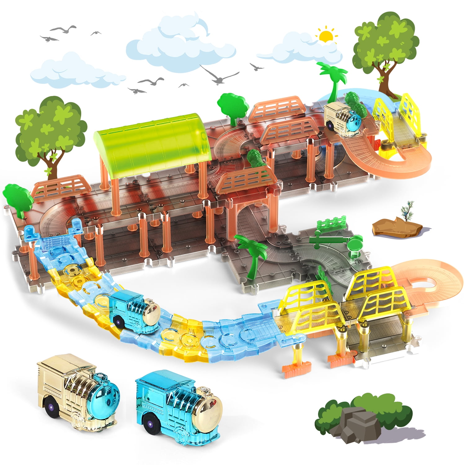 90pcs Train Set for Boys 3-5, Electric Train Tracks Set for Toddlers 2-4 Year Old, 2 Race Train Toys, Christmas Toy Gifts for Kids Boys Girls Ages 2 3 4 5
