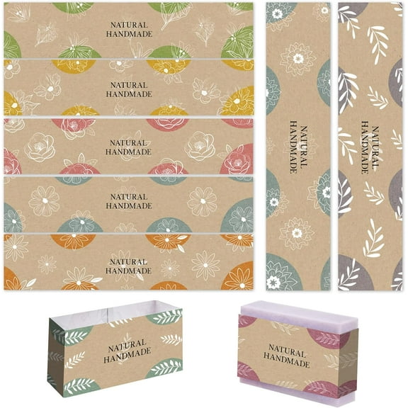 90pcs Wrap Paper Tape 9 Style Vintage Band Label Flower Paper Tag Wrapper Sleeves Covers Vertical Tags for Handmade Soap Lotion Bars Bath Gift Wrapping 8.5x1.9 inch