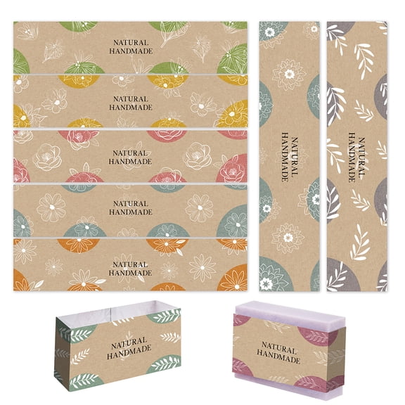 90pcs Wrap Paper Tape 9 style Vintage Band Label Flower Paper Tag Wrapper Sleeves Covers Vertical Tags for Handmade Soap Lotion Bars Bath Gift Wrapping 8.5x1.9 inch
