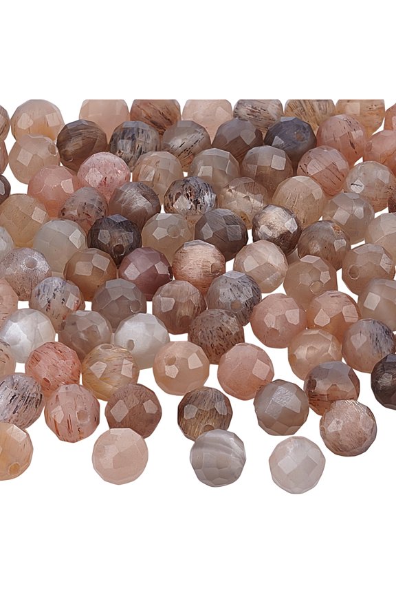 90ppcs 4mm Stone Beads Natural Moonstone Beads Faceted Round Gemstone Bead Round Loose Spacer Bead
