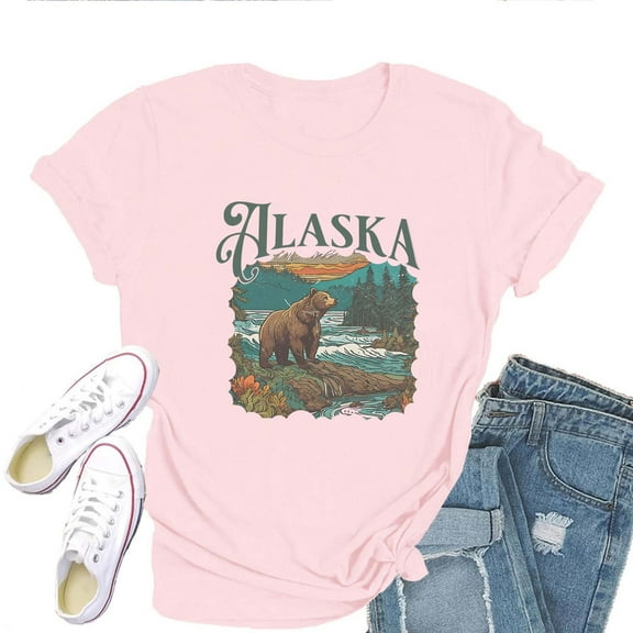 90s Alaska Women's T-Shirt – Retro US National Parks Graphic Tee, Vintage Alaskan Wilderness Top for Outdoor Travel & Adventure