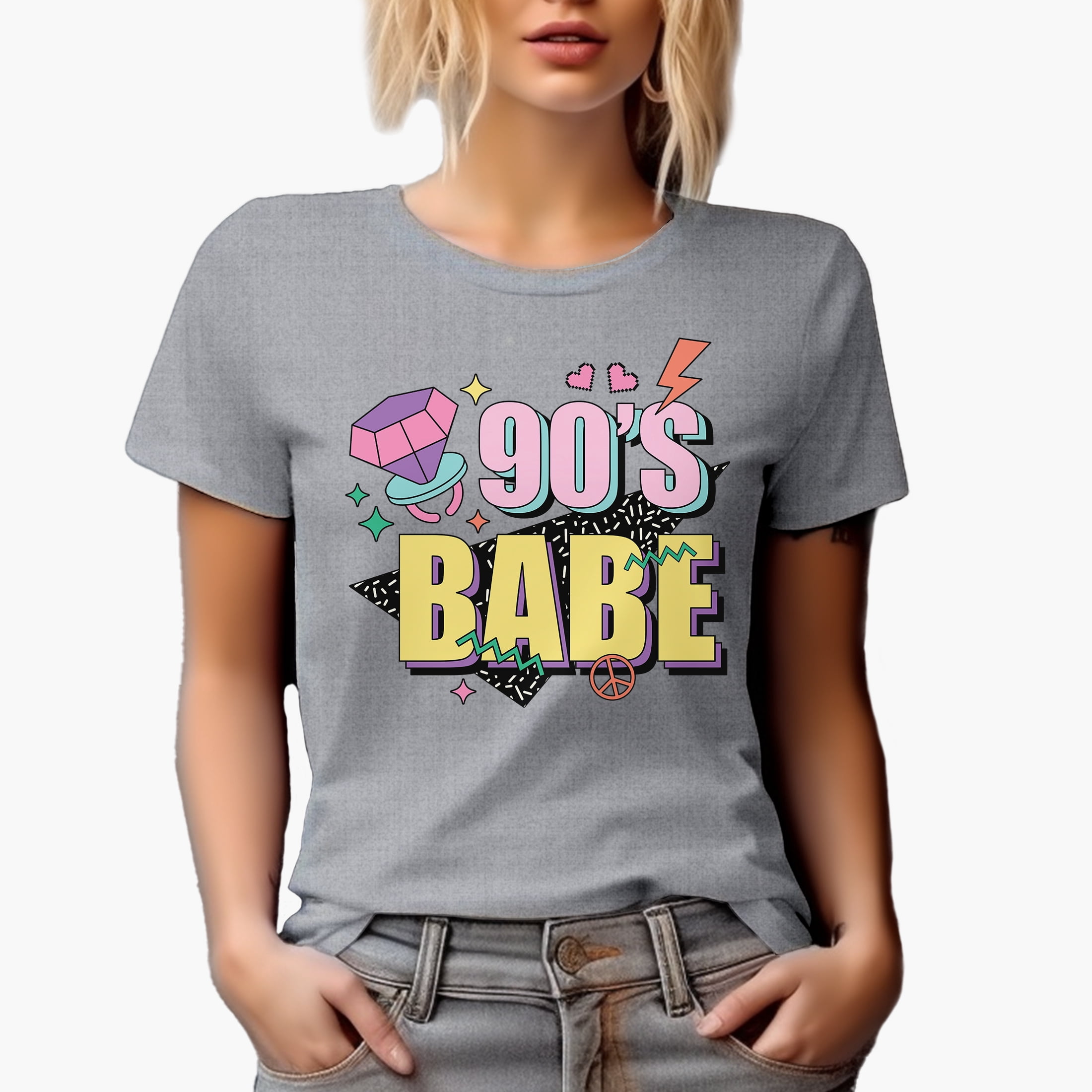 90s Babe, Artsy Retro & Millennial Themed Merch Gift, Heather Grey T ...