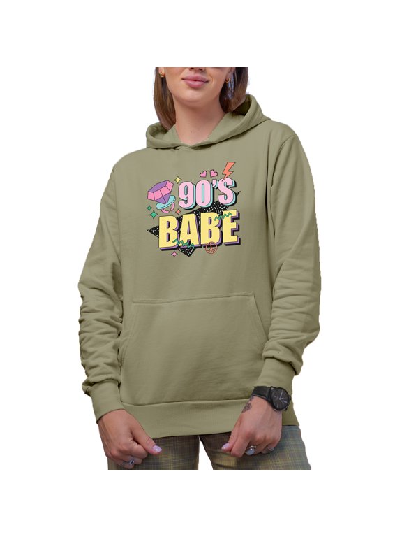 90s Babe, Artsy Retro & Millennial Themed Merch Gift, Sand Hooded Sweatshirt or Hoodie, Medium