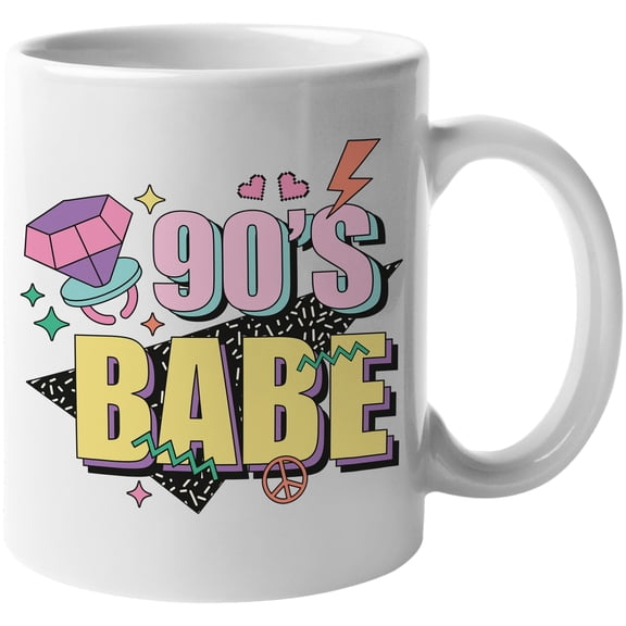90s Babe, Artsy Retro & Millennial Themed Merch Gift, White 11oz Ceramic Mug