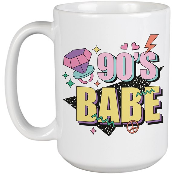 90s Babe, Artsy Retro & Millennial Themed Merch Gift, White 15oz Ceramic Mug