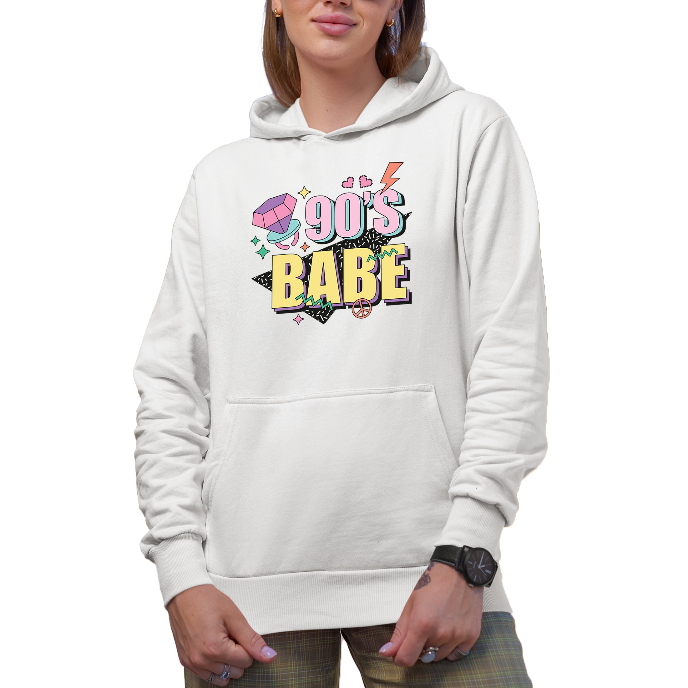 90s Babe, Artsy Retro & Millennial Themed Merch Gift, White Hooded ...