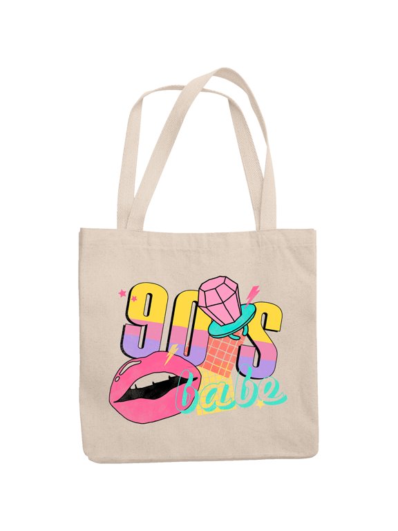 90s Babe, Retro Millennial Art Merch Gift, 12oz Canvas Tote Bag