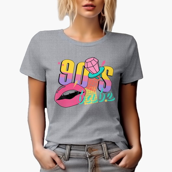 90s Babe, Retro Millennial Art Merch Gift, Heather Grey T-Shirt, Medium