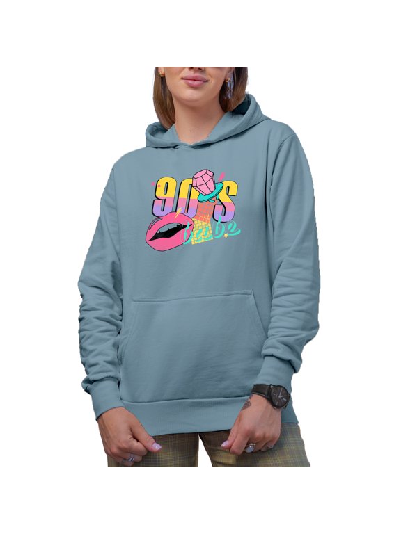 90s Babe, Retro Millennial Art Merch Gift, Light Blue Hooded Sweatshirt or Hoodie, XL