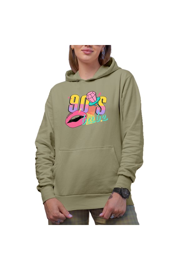 90s Babe, Retro Millennial Art Merch Gift, Sand Hooded Sweatshirt or Hoodie, Large