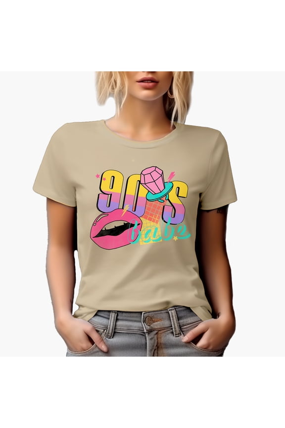 90s Babe, Retro Millennial Art Merch Gift, Tan T-Shirt, 2XL