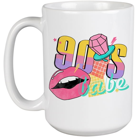 90s Babe, Retro Millennial Art Merch Gift, White 15oz Ceramic Mug
