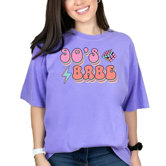 90s Babe T-Shirt, Retro 90s Graphic Tee, Vintage Style Shirt, Colorful 90s Theme, Fun Retro Print, 90s Fashion, Nostalgic T-Shirt, Violet Comfort Colors T-Shirt, Small