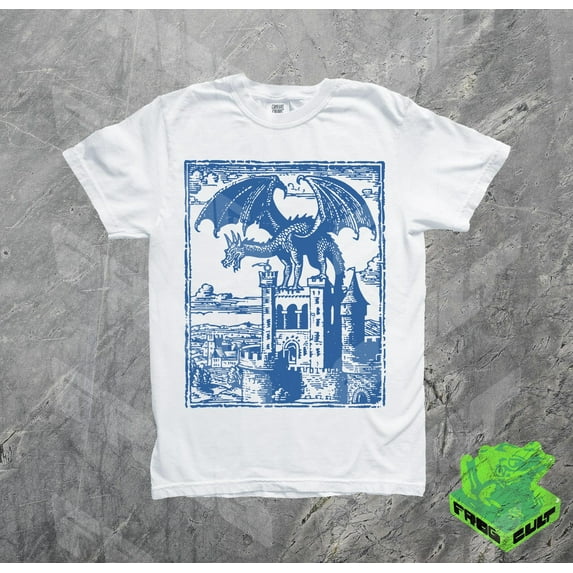 90s Blue Dragon Shirt, Screenprint, Renaissance Shirt, Retro Medieval Y2k Tshirt, Vintage, Dragon Lovers Gift Tee, Pumpcover