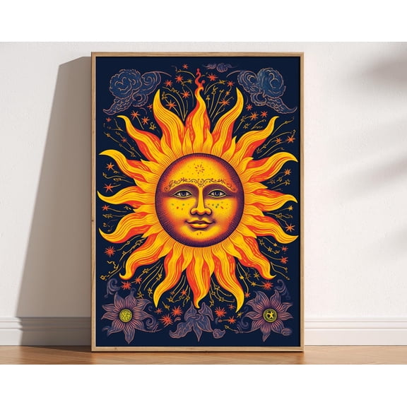 90s Celestial Sun Print Whimsigoth Home Decor