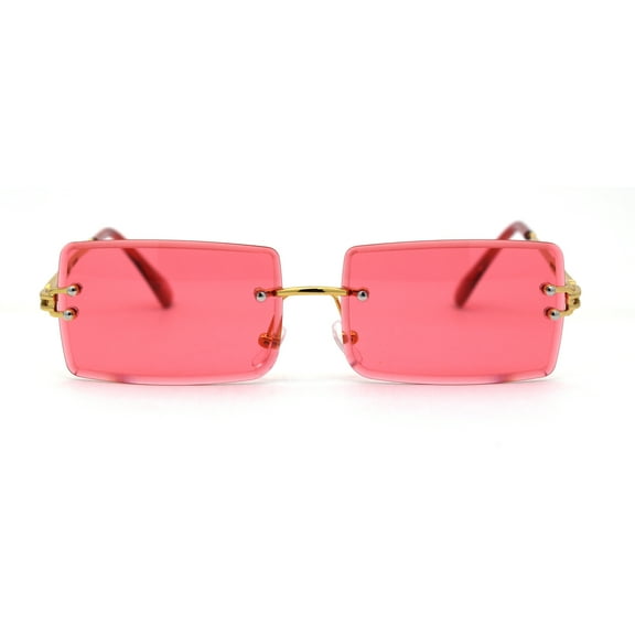 90s Classic OG Rapper Rimless Pop Color Lens Sunglasses Gold Fuchsia