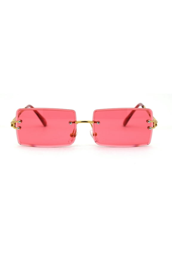 90s Classic OG Rapper Rimless Pop Color Lens Sunglasses Gold Fuchsia