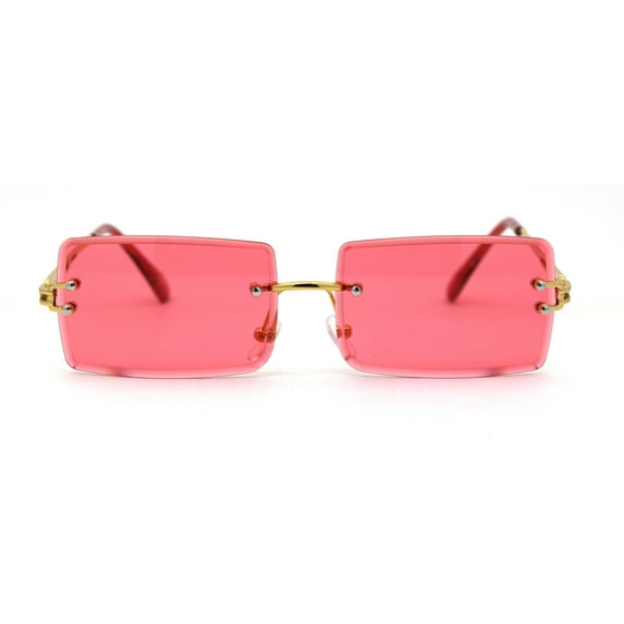 90s Classic OG Rapper Rimless Pop Color Lens Sunglasses Gold Fuchsia