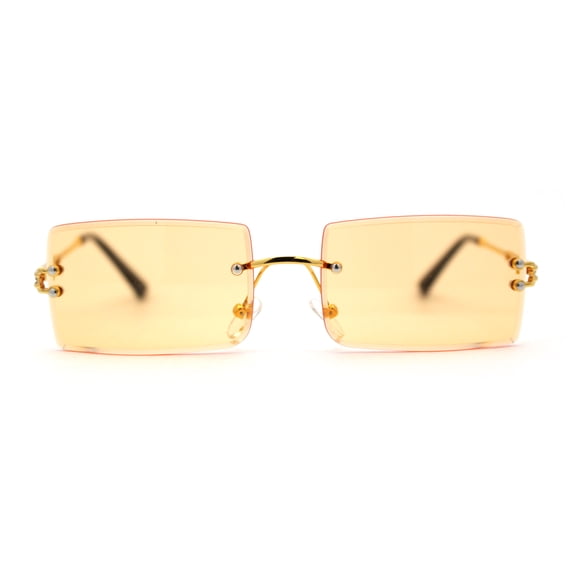 90s Classic OG Rapper Rimless Pop Color Lens Sunglasses Gold Orange
