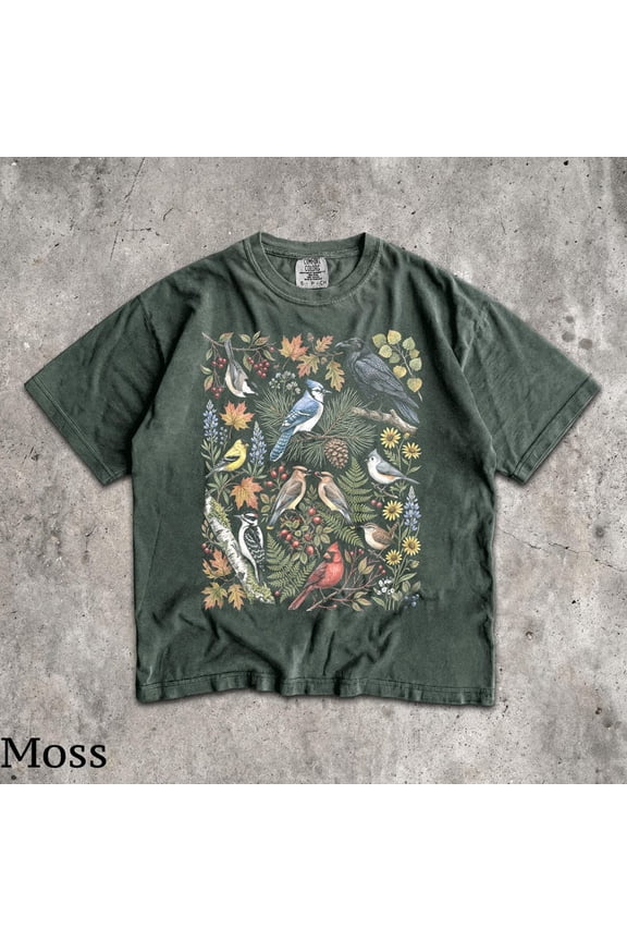 90s Cottagecore Birds T-Shirt, Men & Women's Unisex Graphic Tee, Vintage Boho Nature Shirt, Folk Art Tee, Woodland Aesthetic Shirt