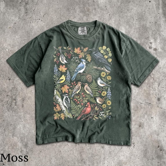 90s Cottagecore Birds T-Shirt, Men & Women's Unisex Graphic Tee, Vintage Boho Nature Shirt, Folk Art Tee, Woodland Aesthetic Shirt