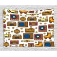 thumbnail image 1 of 90s Decorations Tapestry, 90s Theme with Old Style Stereo Television Roller Skate Shoes Electronic Watch, Wall Hanging for Bedroom Living Room Dorm Decor, 80W X 60L Inches, Mustard, by Ambesonne, 1 of 2