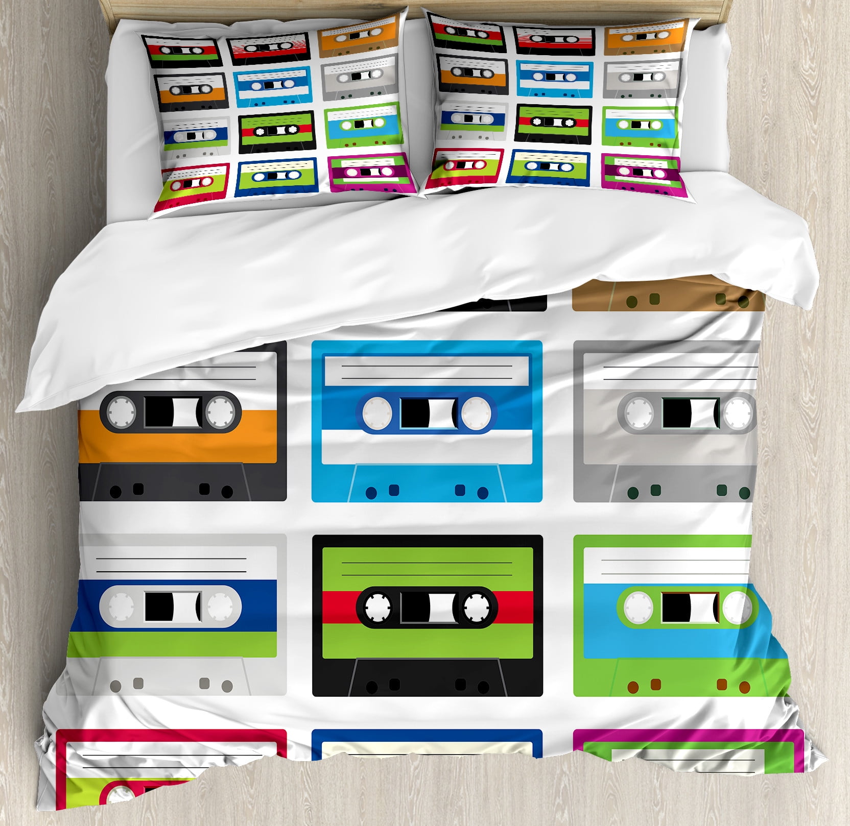Retro Cassette Tape Print King Duvet Cover Set