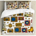 thumbnail image 1 of 90s Duvet Cover Set, 90s Theme with Old Style House Devices Roller Skate Shoes Fun Dance Style Retro Pattern, Decorative 3 Piece Bedding Set with 2 Pillow Shams, King Size, Mustard, by Ambesonne, 1 of 3