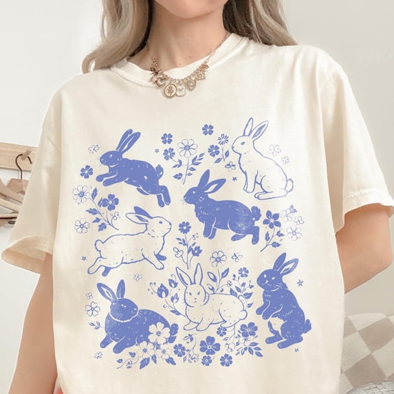 90s Floral Bunnies Graphic Shirt Easter Bunny Shirt Retro Tee Spring ...