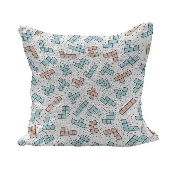 90s Fluffy Throw Pillow Cushion Cover, Geometric Patterns in Retro Memphis Style Abstract Art with Rectangles Simple Art, Decorative Square Accent Pillow Case, 20" x 20", Black Blue, by Ambesonne