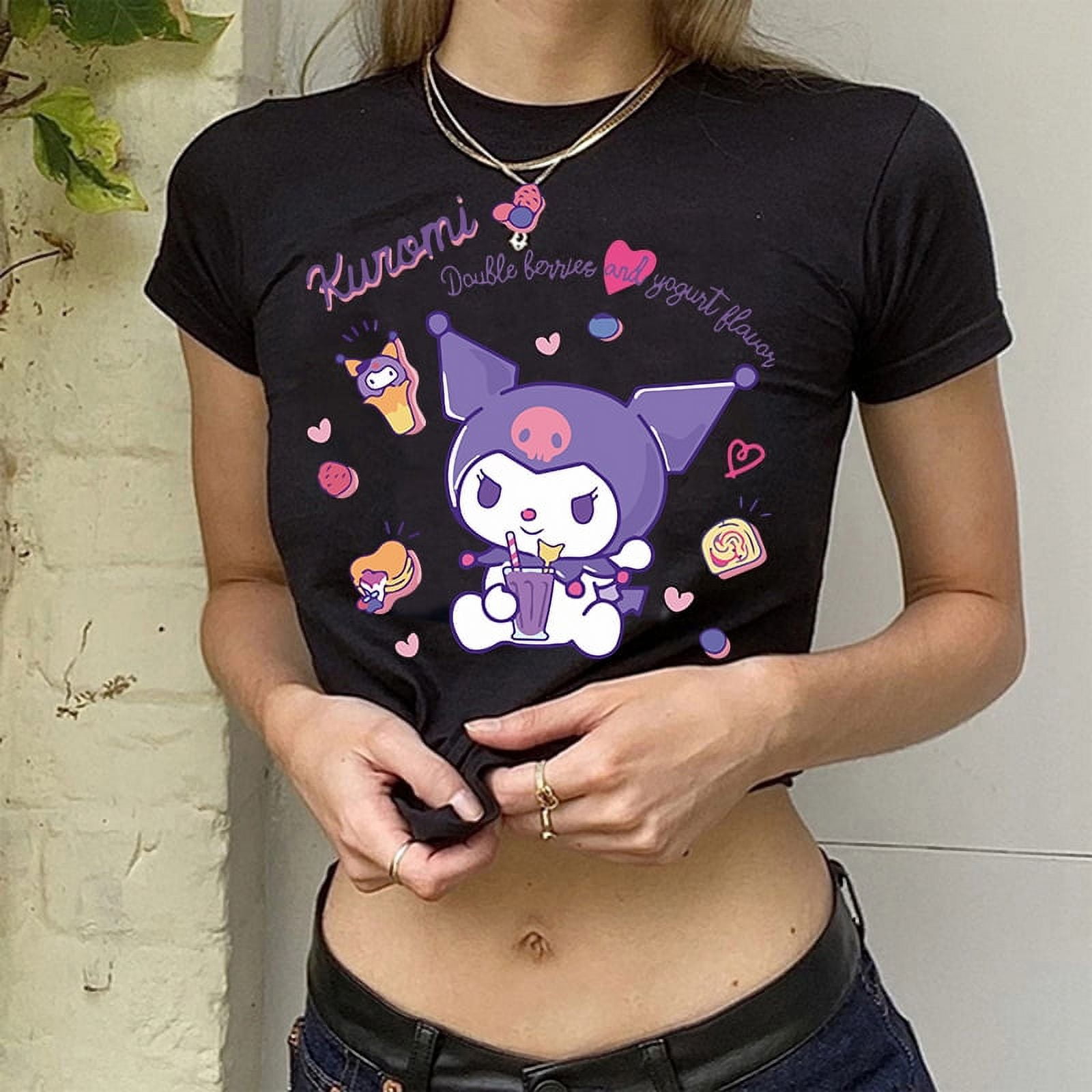 90s Grunge Kuromi Cropped Funny Cartoon T Shirt Women Manga Tshirt Y2k