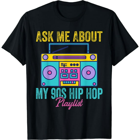 90s Hip Hop Clothing Rap Music Nostalgia Old School Gangster T-Shirt Black Large