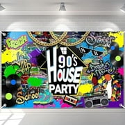 90s House Party Backdrop Hip Hop Graffiti 90's Theme House Party Decorations Retro Radio Brick Wall Party Banner (6x3.6ft)