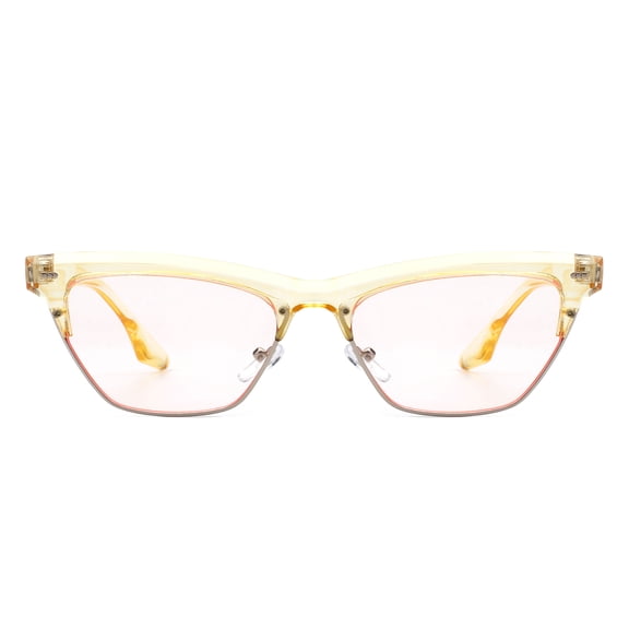 90s Inspired Cat Eye Glasses, Yellow Frame with Pink Lenses