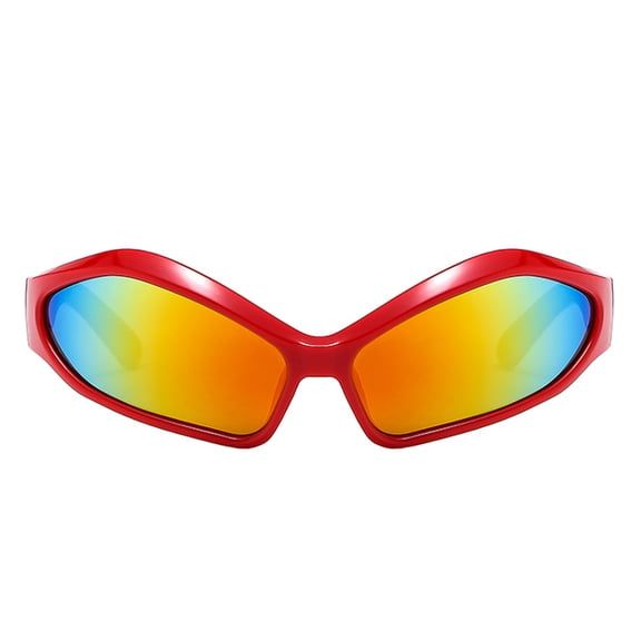 90s Inspired Cat Eye Sunglasses, Red Frame with Rainbow Mirror Lenses